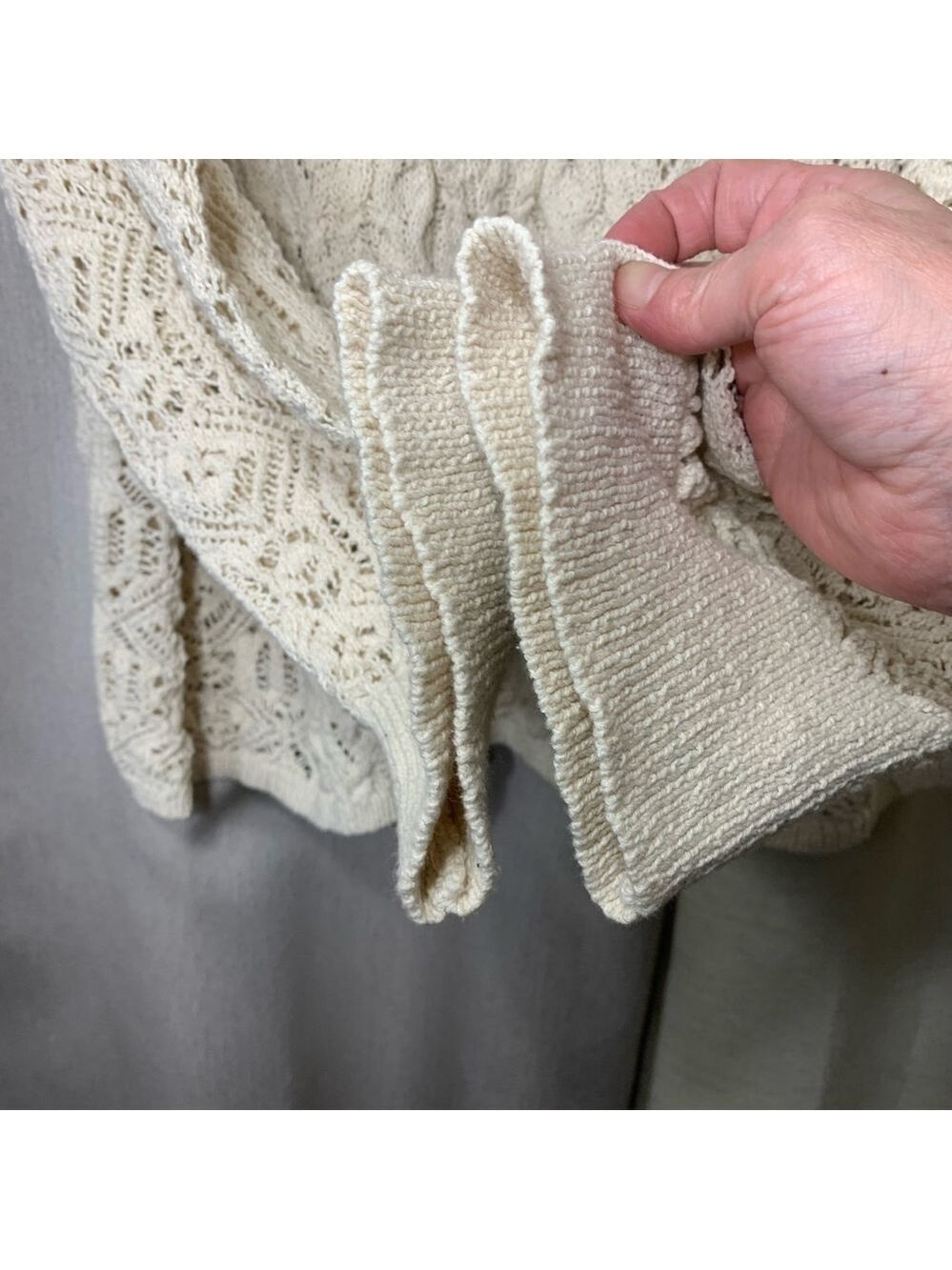 Zara Beige Crochet Cable Knit Sweater Sz S Oversized V Neck Long Sleeve Pullover - Picture 6 of 14